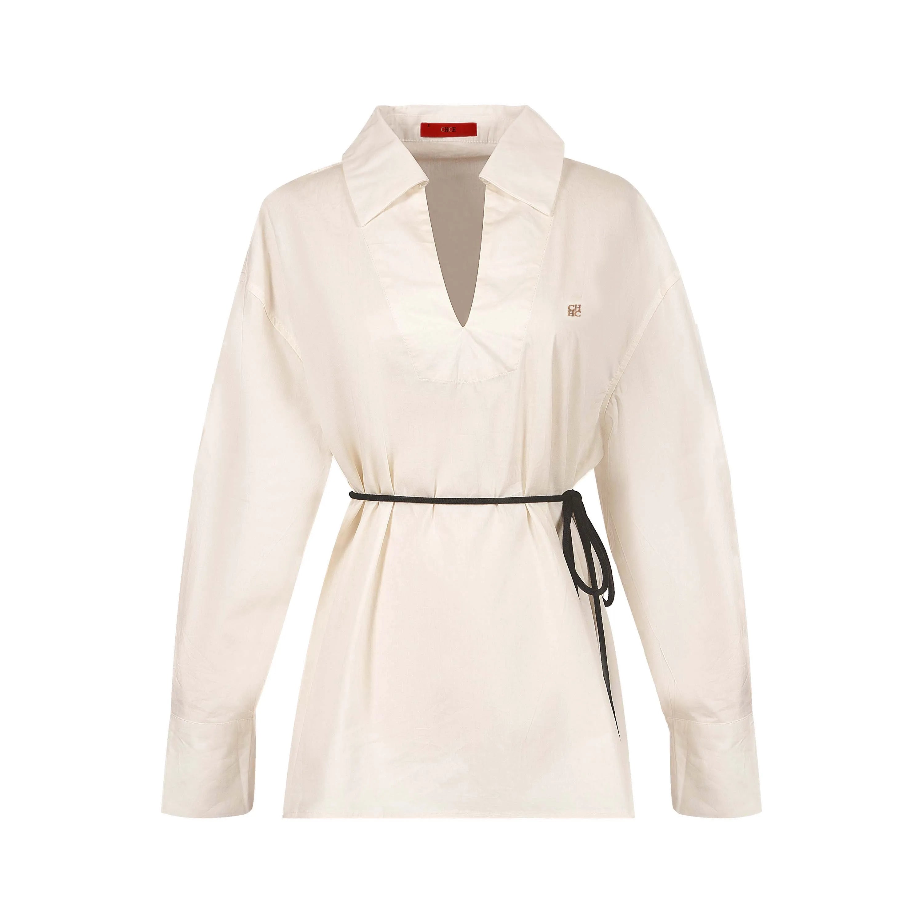 Women's Embroidery V-Neck Long Sleeve Top — Elegant Loose Office Blouse