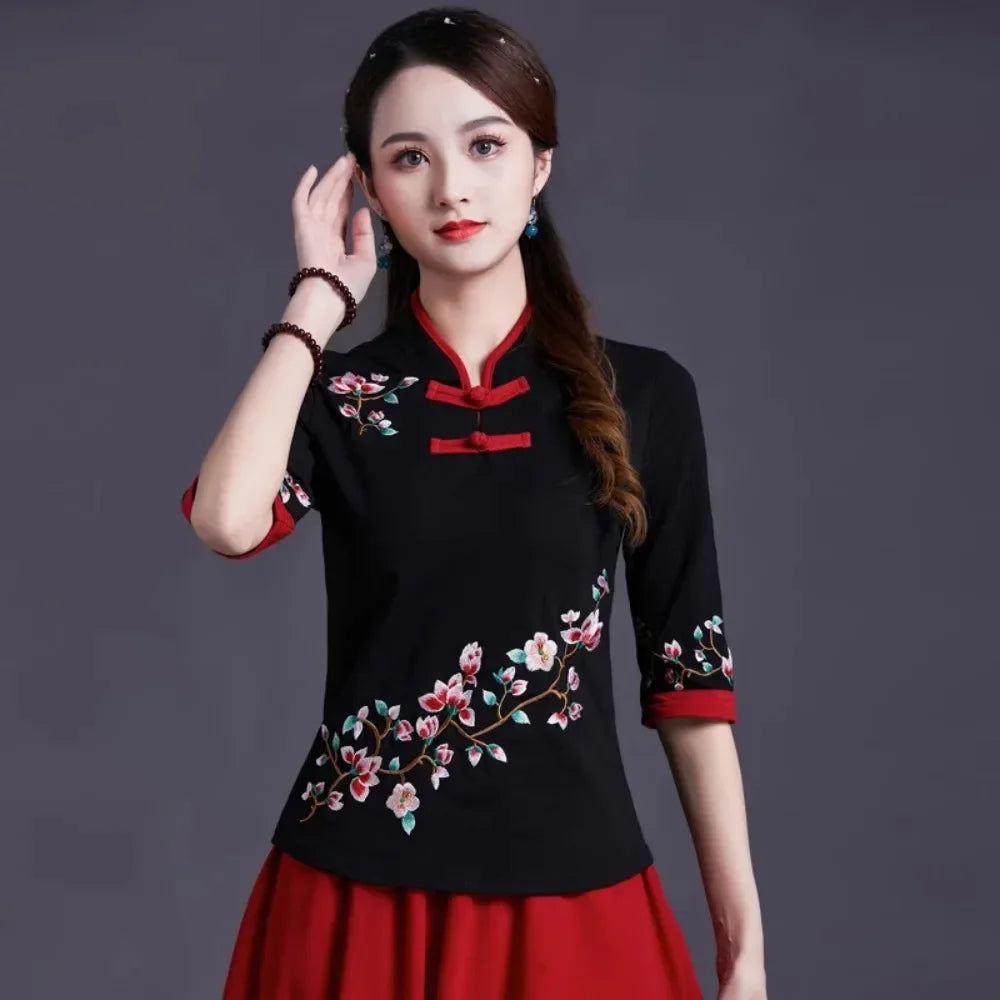 Women Clothes Shirts for Women T-shirts Y2k Tops Vintage Women Clothing Fashion Casual Elegant Summer Embroidery Ethnic Style