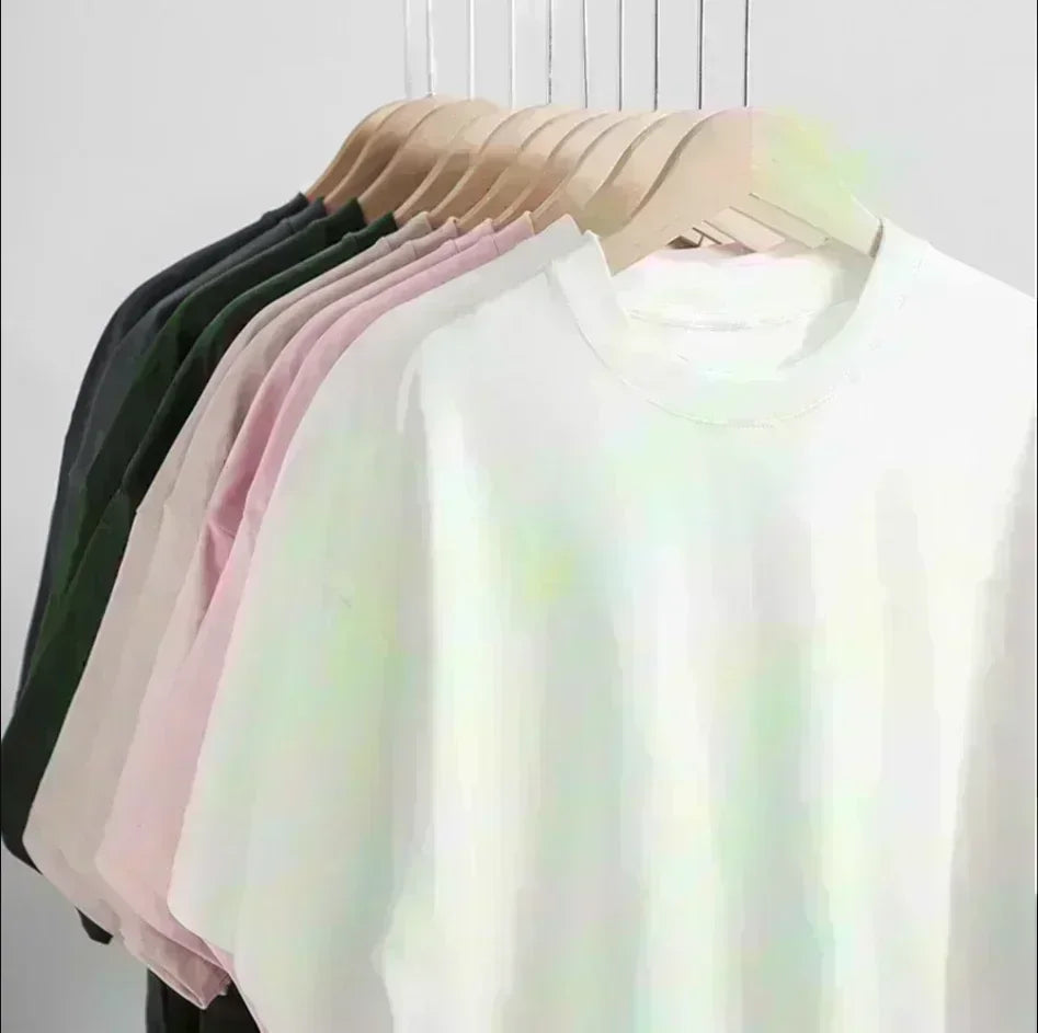 Pure White 260g Heavy T-shirt Men's Summer Pure Cotton Short-sleeved New Men's and Women's Streetwear