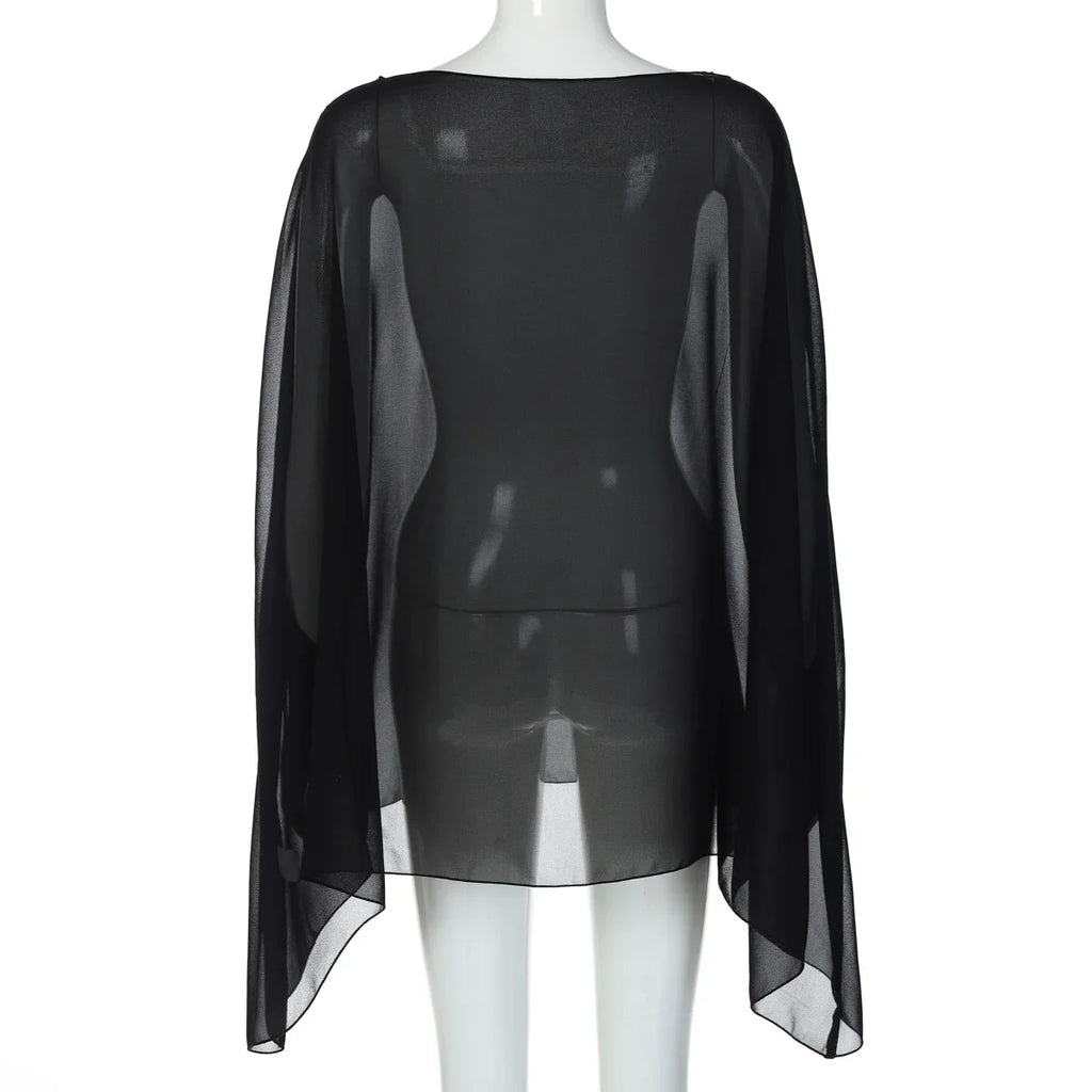 Women's Chiffon See-through Blouse — Elegant Sexy Night Club Cover-up Top