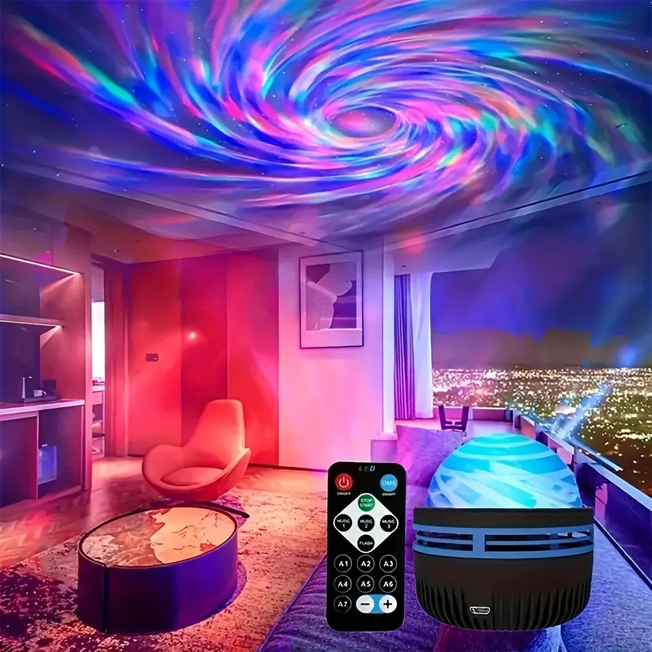 LED Galaxy Projector Night Light — Starry Sky Lamp with Remote Control