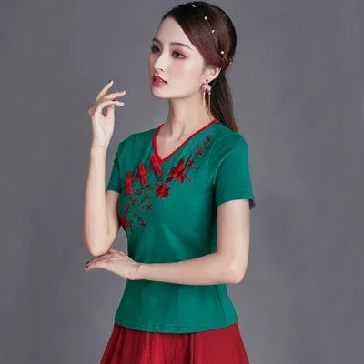 Women Clothes Shirts for Women T-shirts Y2k Tops Vintage Women Clothing Fashion Casual Elegant Summer Embroidery Ethnic Style