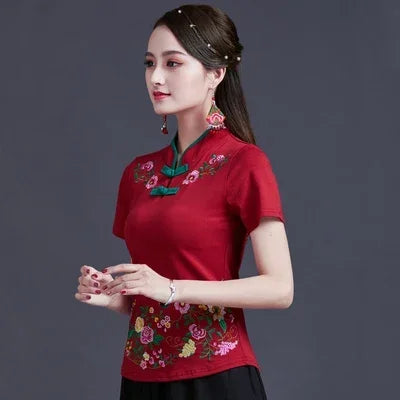 Women Clothes Shirts for Women T-shirts Y2k Tops Vintage Women Clothing Fashion Casual Elegant Summer Embroidery Ethnic Style