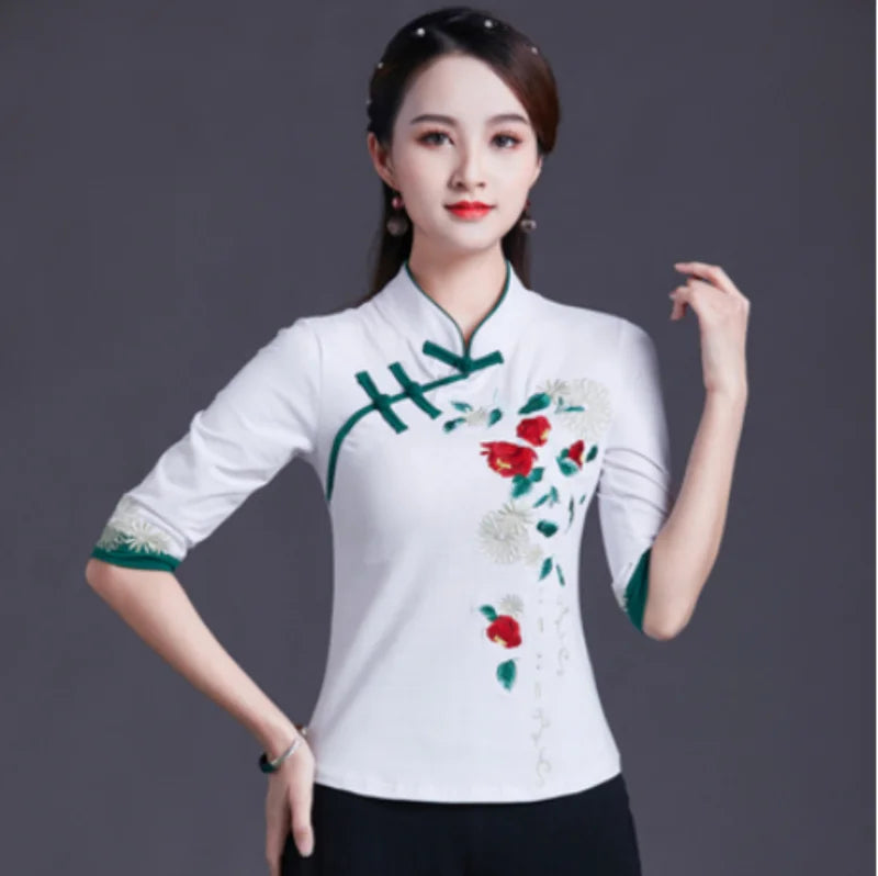 Women Clothes Shirts for Women T-shirts Y2k Tops Vintage Women Clothing Fashion Casual Elegant Summer Embroidery Ethnic Style