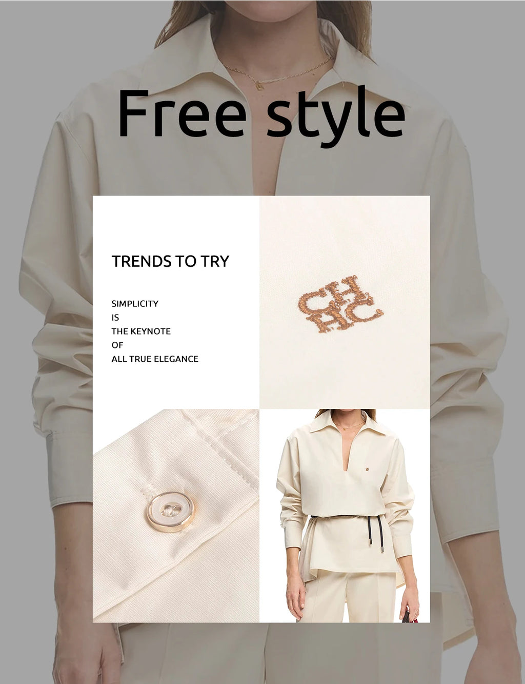 Women's Embroidery V-Neck Long Sleeve Top — Elegant Loose Office Blouse