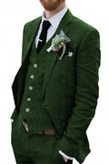 Wehilion Linen Suits for Men Dark Green 3 Pieces Summer Thin Homecoming Men Suit Jacket Vest Pants Prom Dress Suit dg-XL